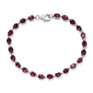 Orissa Rhodolite Garnet Link Bracelet in Platinum Over 925 Sterling Silver